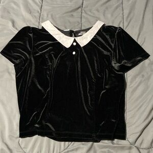Hot Topic Black and White Collar Button Velvet School Girl Top